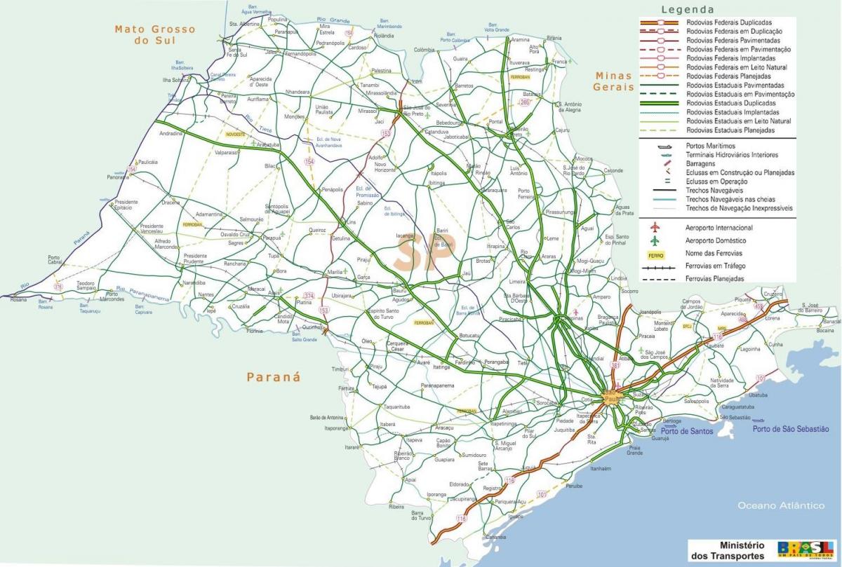 Mapa de São Paulo estradas