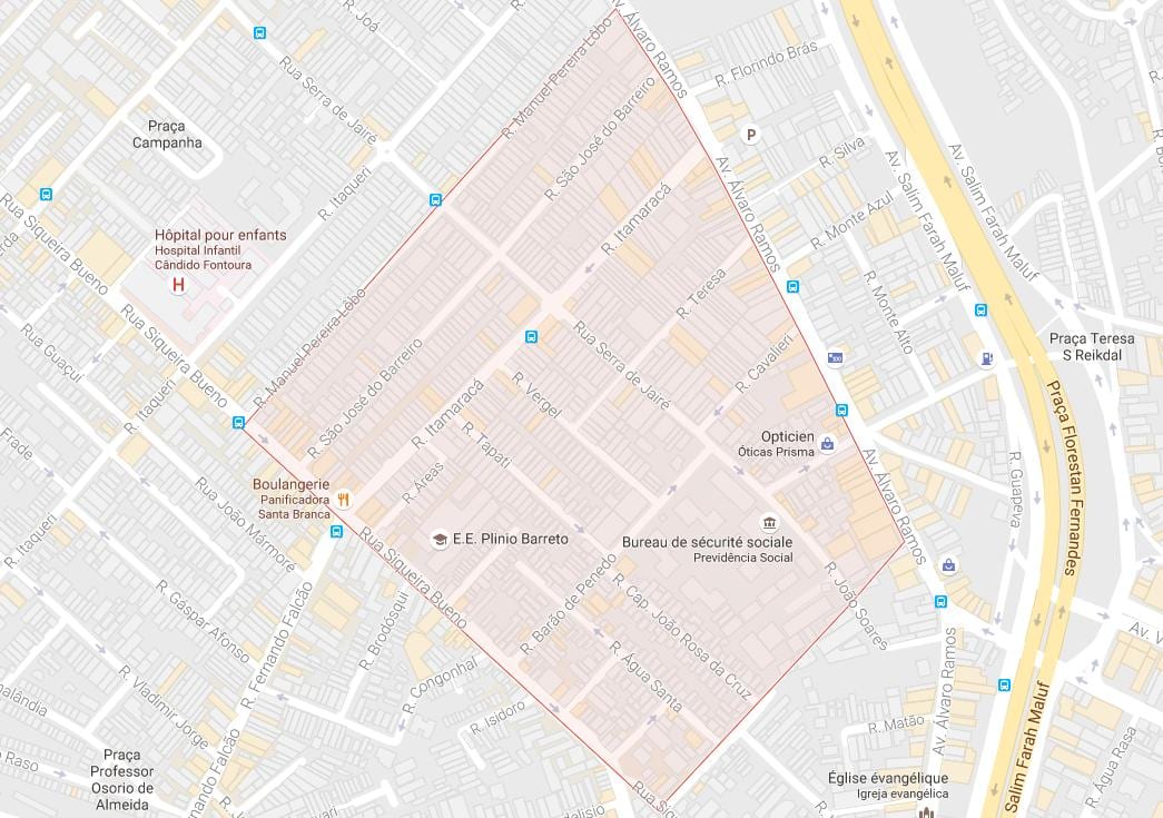 Mapa de Água Rasa São Paulo