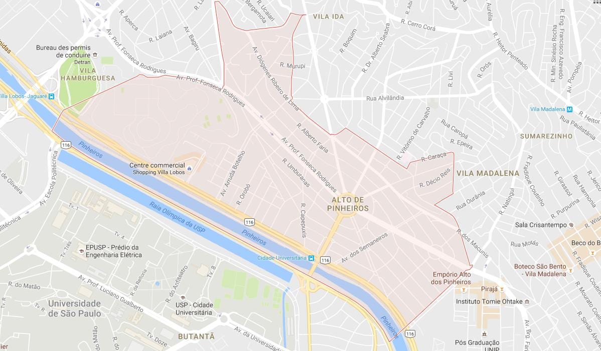 Mapa de Alto de Pinheiros São Paulo