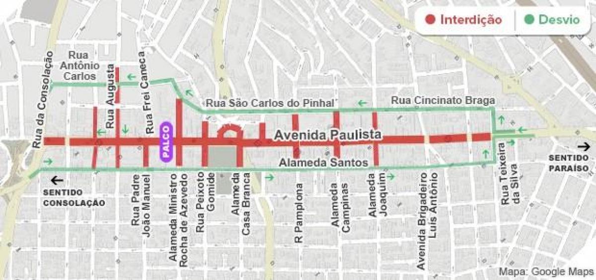 Mapa da avenida Paulista, São Paulo