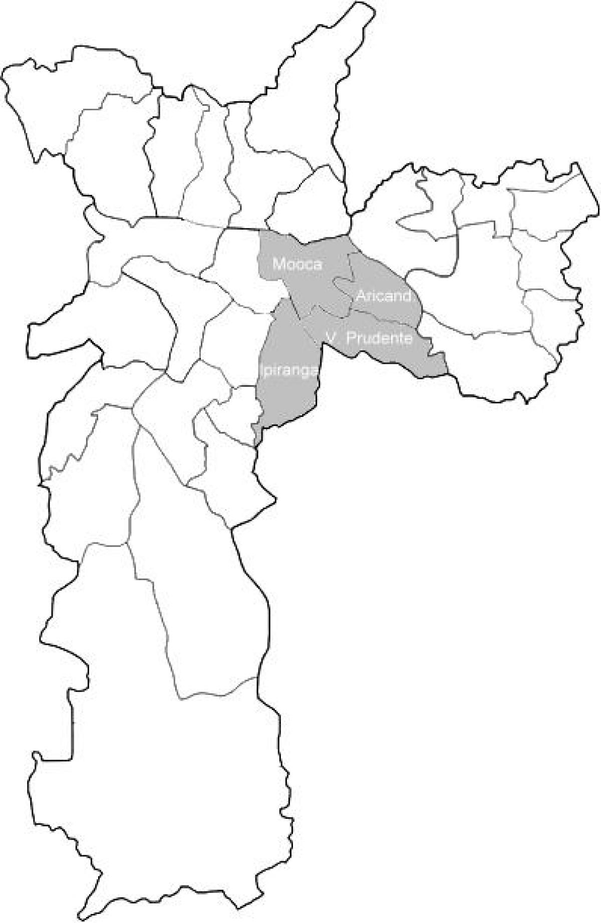 Mapa da zona de Sudeste São Paulo