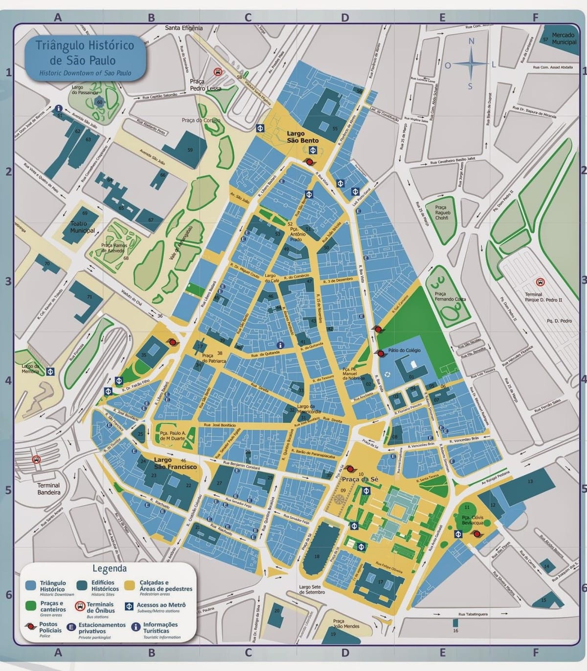 Mapa do centro histórico de São Paulo