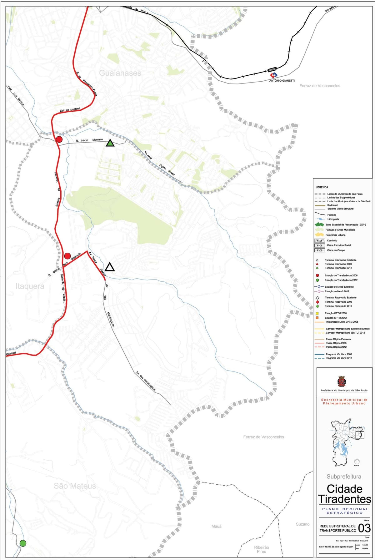 Mapa da Cidade Tiradentes Galicia - Público de transportes