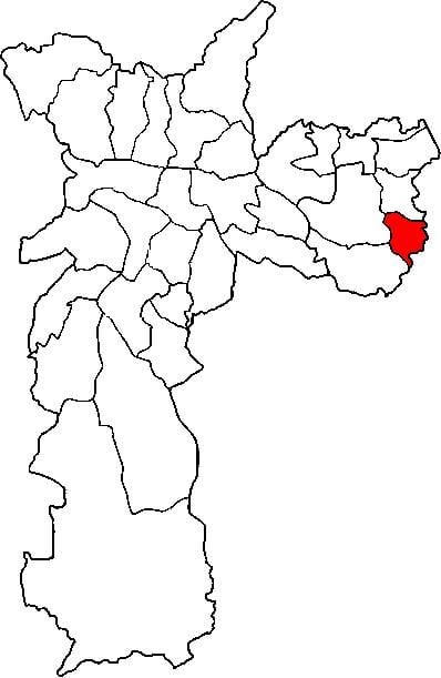 Mapa da Cidade Tiradentes sub-concello de São Paulo