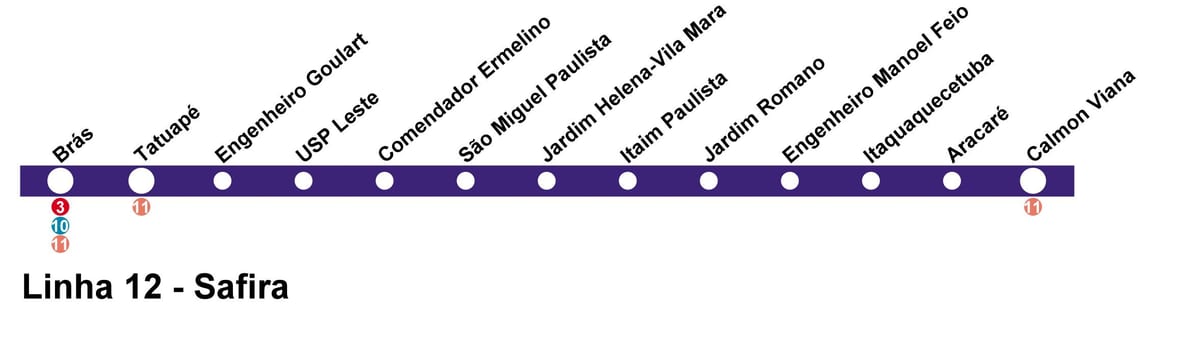 Mapa de CPTM São Paulo - Line 12 - Safira