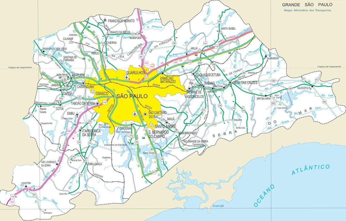 Mapa de estradas periferia de São Paulo