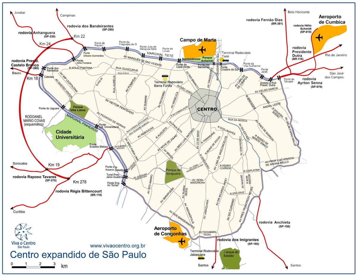 Mapa da gran centro de São Paulo