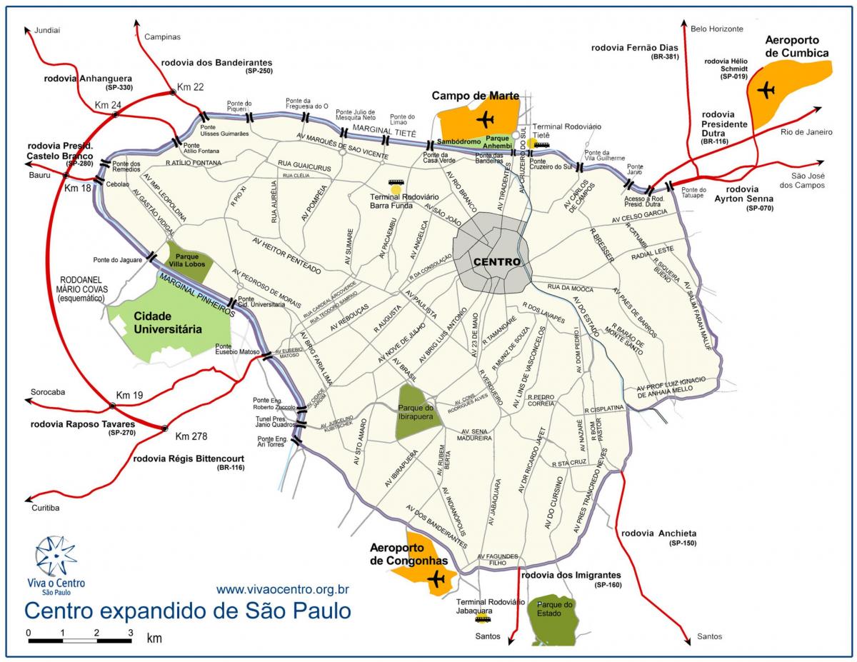 Mapa da gran centro de São Paulo