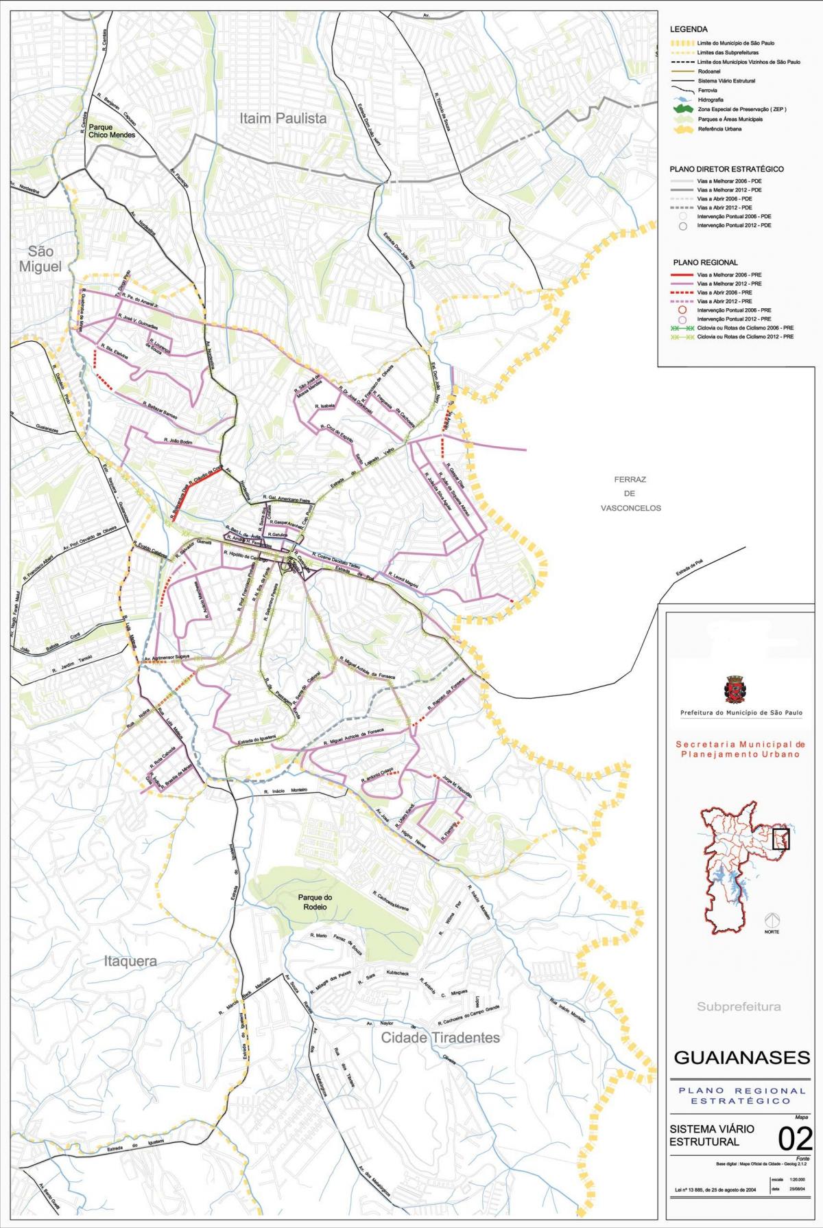 Mapa de Guaianases São Paulo - Estradas