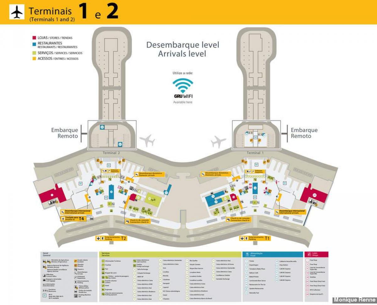 Mapa do aeroporto internacional de Galicia-Guarulhos - Terminais 1 et 2