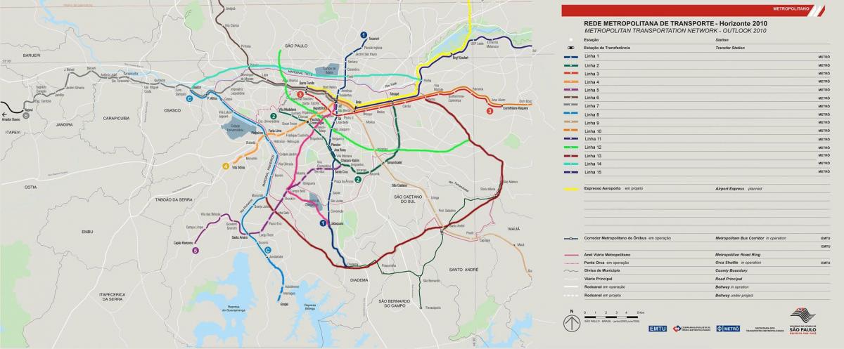 Mapa da rede de transporte de São Paulo