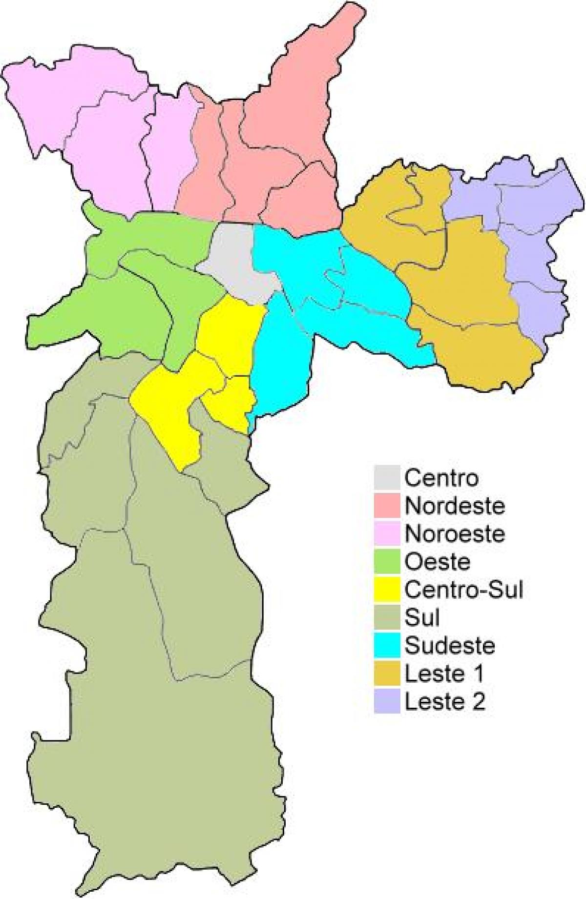Mapa de rexións administrativas en São Paulo