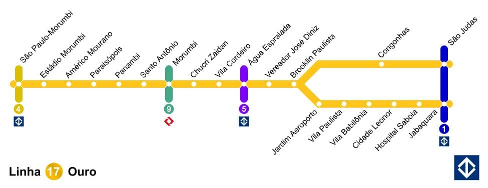 Mapa de São Paulo monotrilho - Line 17 - Ouro