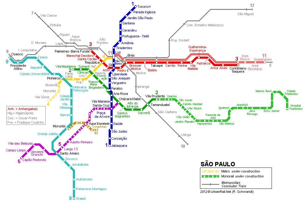 Mapa de São Paulo monotrilho