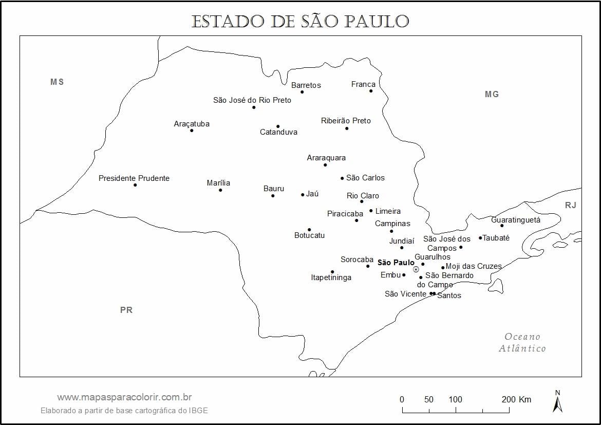Mapa de São Paulo virxe - principais cidades