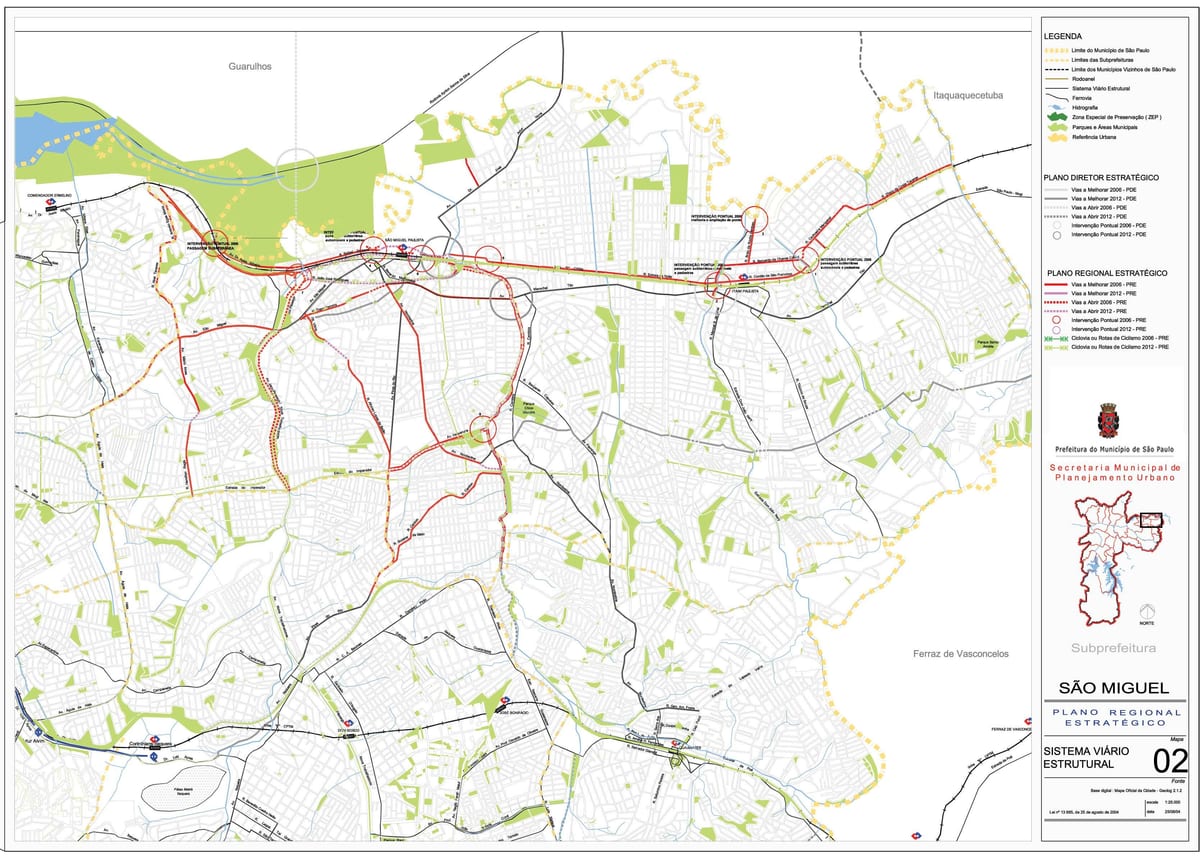 Mapa de São Miguel Paulista, São Paulo - Estradas