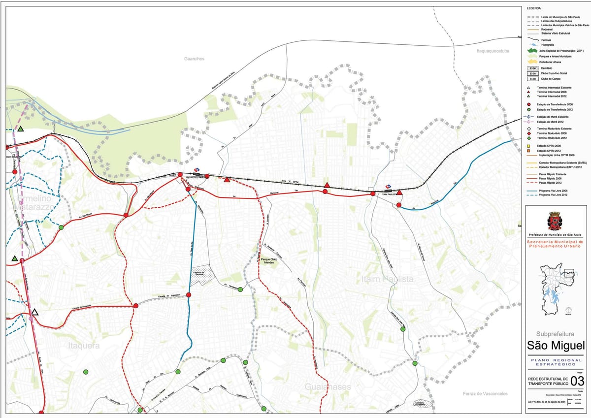 Mapa de São Miguel Paulista, São Paulo - transportes Públicos