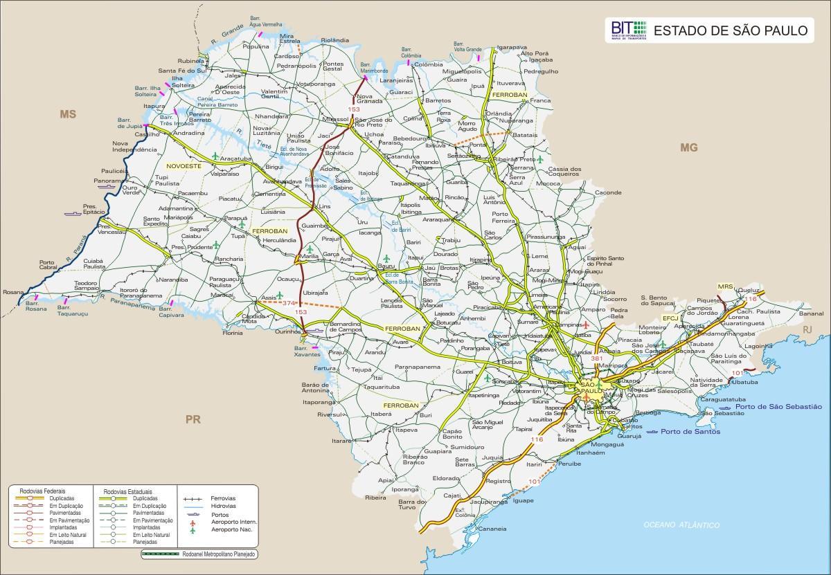 Mapa de São Paulo estradas Estatais