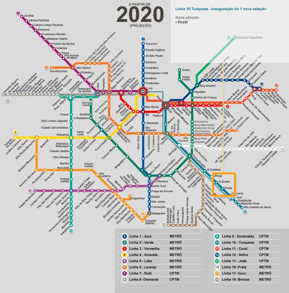 Mapa de São Paulo rede de metro