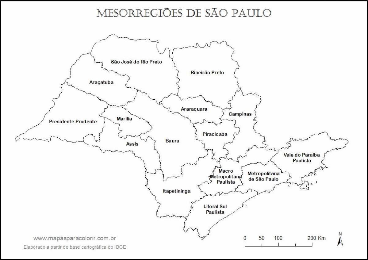 Mapa de São Paulo virxe - rexións nomes