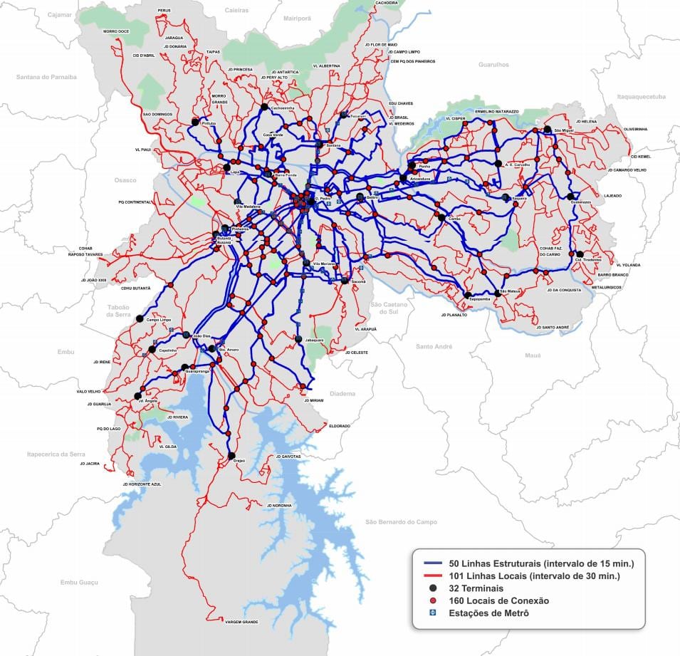 Mapa de terminais de autobuses de Estado de São Paulo