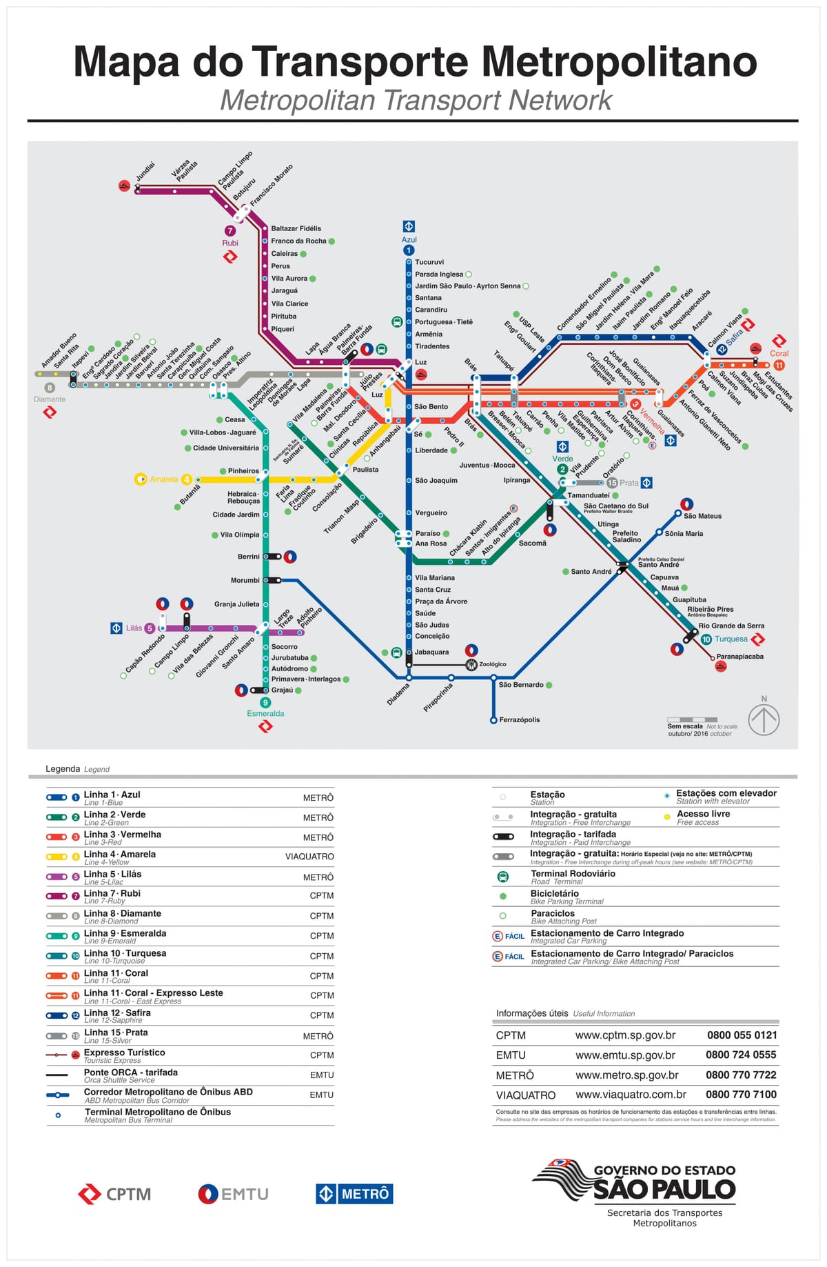 Mapa de transporte de São Paulo - EMTU/SP - metro - CPTM