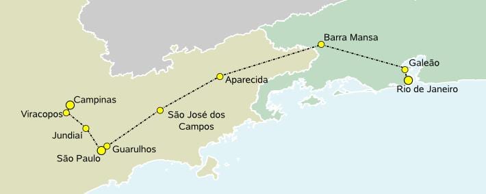 Mapa de tren de alta velocidade São Paulo