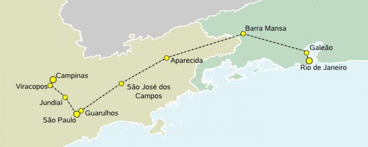 Mapa de tren de alta velocidade São Paulo
