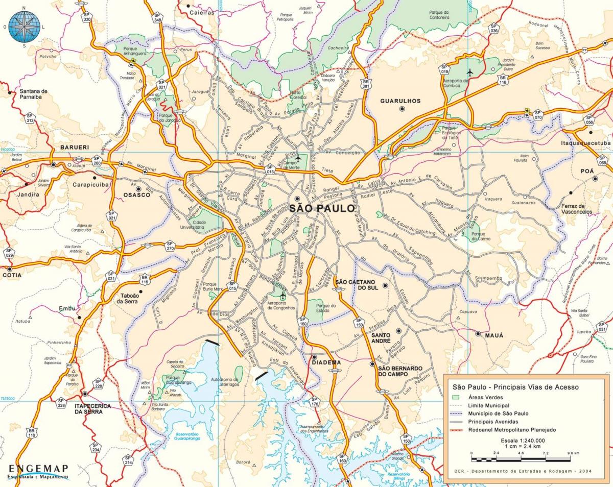 Mapa de estradas de acceso São Paulo