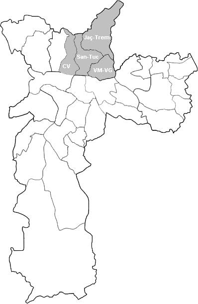 Mapa da zona Nordeste de São Paulo