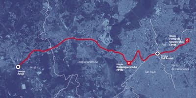 Mapa de corredor BRT metropolitano Perimetral Alto Tietê
