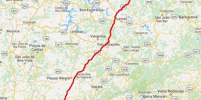 Mapa de Fernão Dias estrada - BR 381