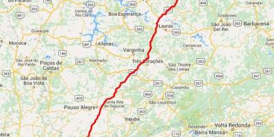 Mapa de Fernão Dias estrada - BR 381