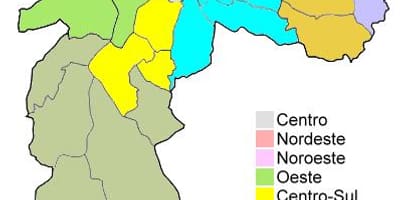 Mapa de rexións administrativas en São Paulo